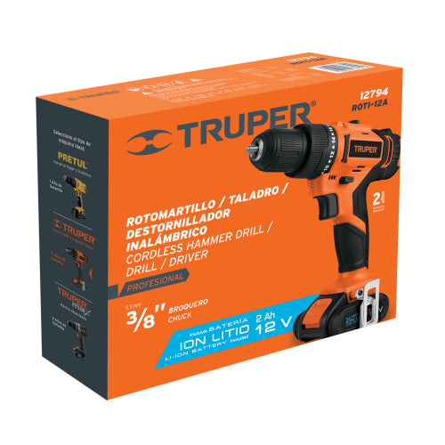 Rotomartillo 3/8", 12V, 1 batería 2Ah, PRO