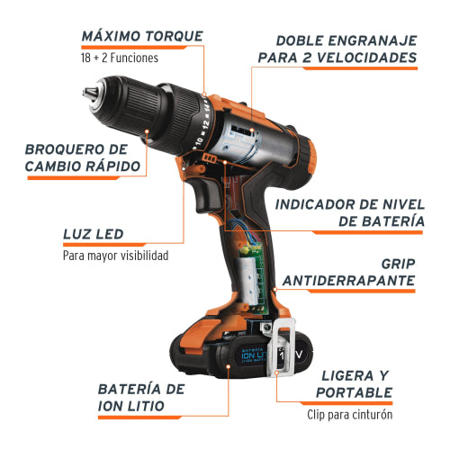 Rotomartillo 3/8", 12V, 1 batería 2Ah, PRO