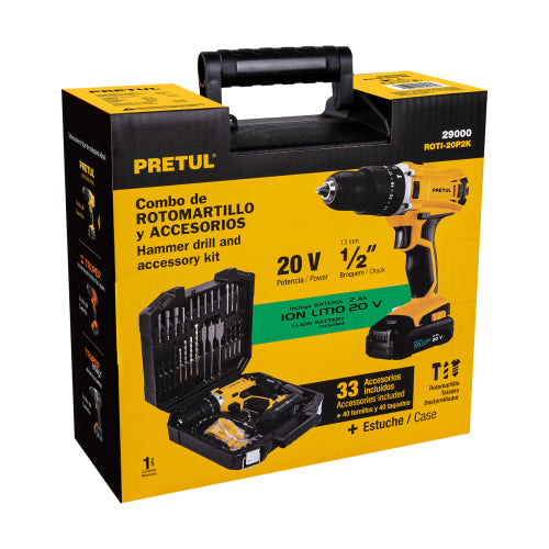 Kit rotomartillo 1/2", 20V, 32 accesorios, PRETUL