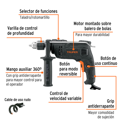 Rotomartillo 1/2", 700W, TRUPER INDUSTRIAL
