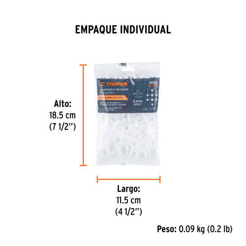 Bolsa con 100 separadores de 5 mm de losetas, TRUPER