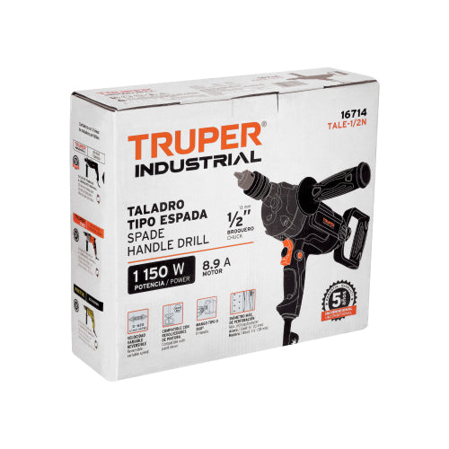 Taladro tipo espada 1/2", 1150W, TRUPER INDUSTRIAL