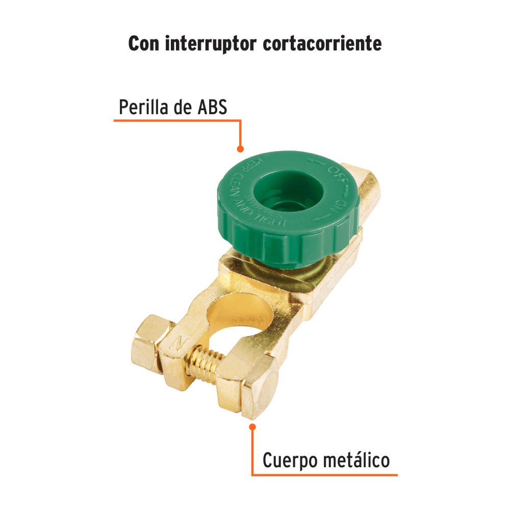 Terminal p/batería con interruptor switch, Truper 102947